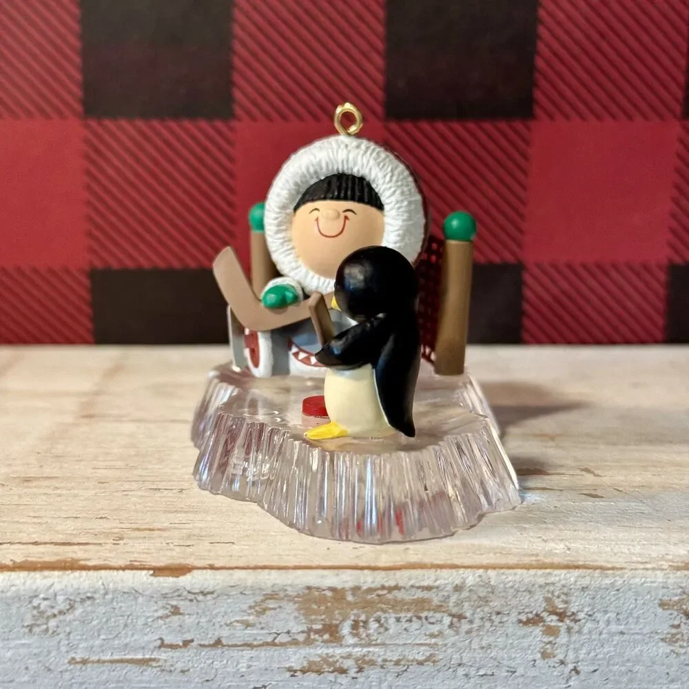 1991 Hallmark Frosty Friends #12 Christmas Keepsake Ornament | Eskimo Ice Hockey